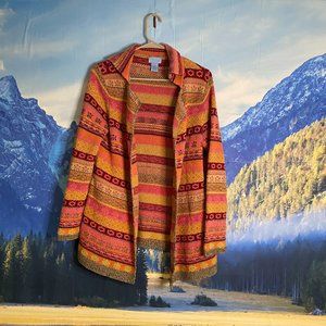 Sigrid Olsen Blue Long Colorful Open Cardigan Pink Orange Size Small